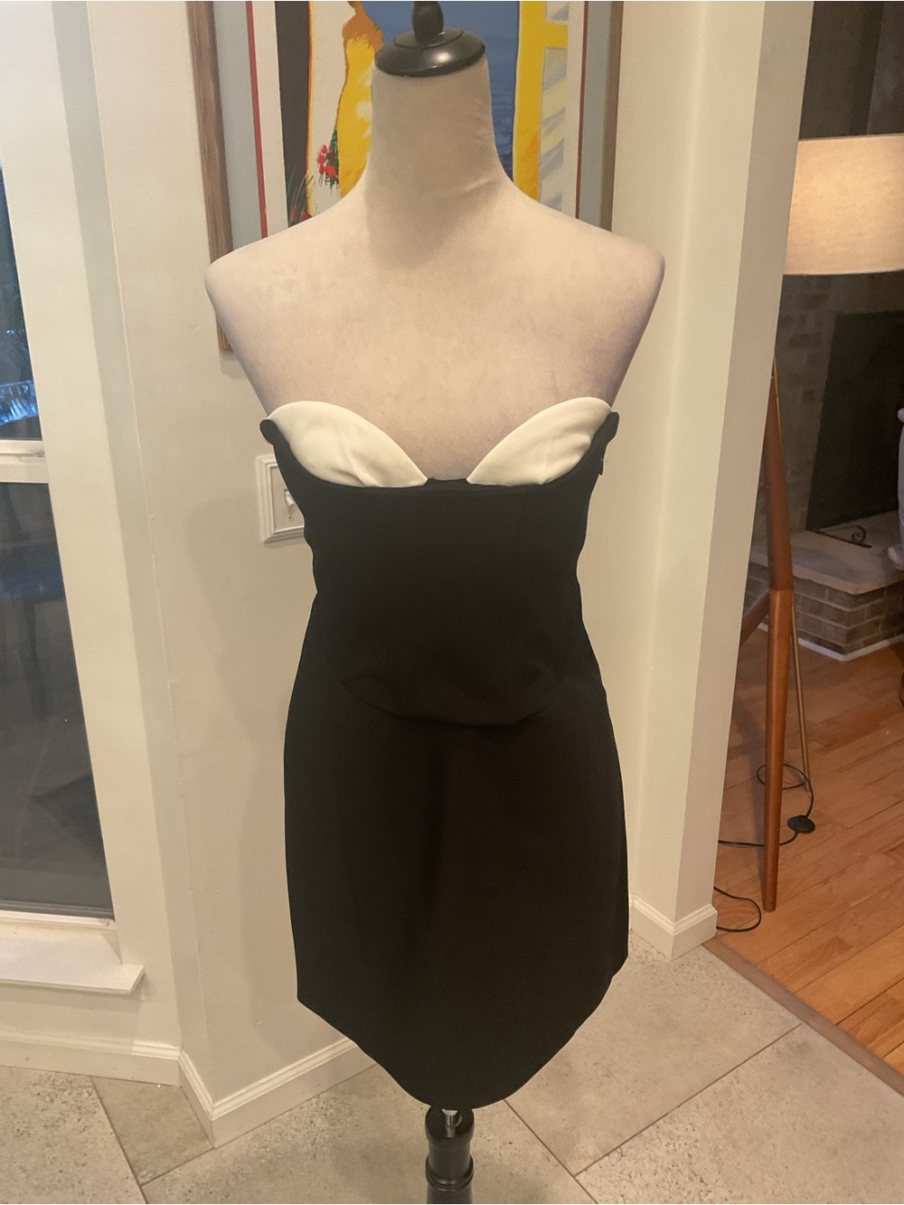 Meshki Black Strapless Mini Dress with White Bust Detail - Picture 2 of 11